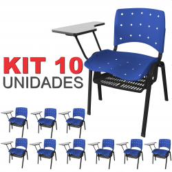 Cadeira Universitária Plástica Azul Anatômica Com Porta Livros 10 Unidades - ULTRA Móveis