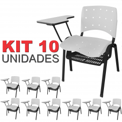 Cadeira Universitária Plástica Branca Anatômica Com Porta Livros 10 Unidades - ULTRA Móveis