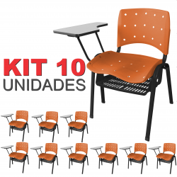 Cadeira Universitária Plástica Laranja Anatômica Com Porta Livros 10 Unidades - ULTRA Móveis