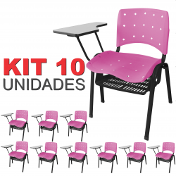 Cadeira Universitária Plástica Rosa Anatômica Com Porta Livros 10 Unidades - ULTRA Móveis