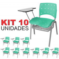 Cadeira Universitária Plástica Acquamarine Anatômica Com Porta Livros Base Prata 10 Unidades - ULTRA Móveis