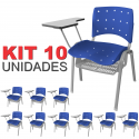 Cadeira Universitária Plástica Azul Anatômica Com Porta Livros Base Prata 10 Unidades - ULTRA Móveis
