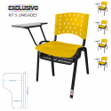 Cadeira Universitária Plástica Amarela Com Porta Livros 5 Unidades - ULTRA Móveis