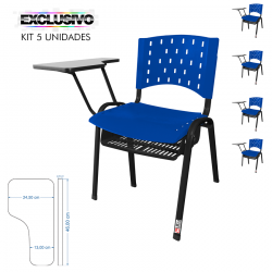 Cadeira Universitária Plástica Azul Com Porta Livros 5 Unidades - ULTRA Móveis