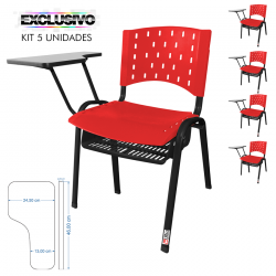 Cadeira Universitária Plástica Vermelha Com Porta Livros 5 Unidades - ULTRA Móveis