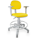 Cadeira Caixa Couro Ecológico Amarelo Com Braço Base Cinza - ULTRA Móveis