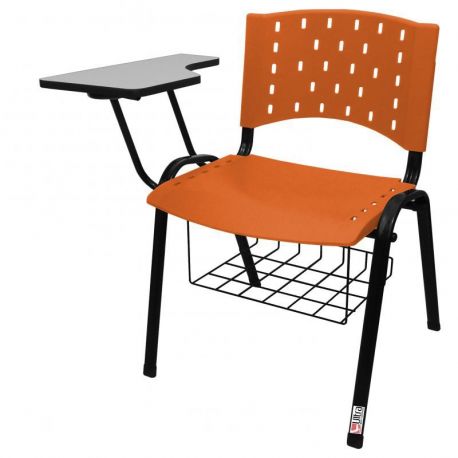 Cadeira Universitária Plástica Laranja Com Porta Livros - ULTRA Móveis
