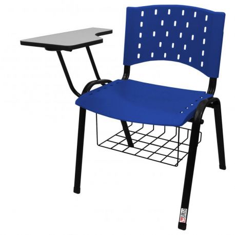 Cadeira Universitária Plástica Azul Com Porta Livros - ULTRA Móveis