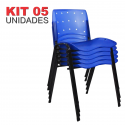 Cadeira Empilhável Plástica Azul Translúcido Anatômica 5 Unidades - ULTRA Móveis