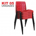 Cadeira Empilhável Plástica Vermelho Translúcido Anatômica 5 Unidades - ULTRA Móveis