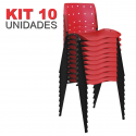 Cadeira Empilhável Plástica Vermelho Translúcido Anatômica 10 Unidades - ULTRA Móveis