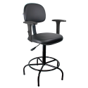 Cadeira Caixa Secretária Couro Ecológico Preto com Aro Embutido com Braço - ULTRA Móveis