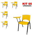 Cadeira Universitária Plástica Amarela 5 Unidades Prancheta Plástica - ULTRA Móveis
