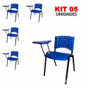 Cadeira Universitária Plástica Azul 5 Unidades Prancheta Plástica - ULTRA Móveis