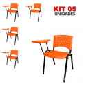 Cadeira Universitária Plástica Laranja 5 Unidades Prancheta Plástica - ULTRA Móveis