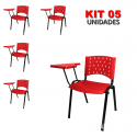 Cadeira Universitária Plástica Vermelho 5 Unidades Prancheta Plástica - ULTRA Móveis
