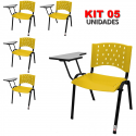 Cadeira Universitária Plástica Amarela 5 Unidades - ULTRA Móveis