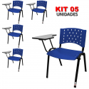 Cadeira Universitária Plástica Azul 5 Unidades - ULTRA Móveis
