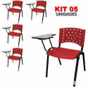 Cadeira Universitária Plástica Vermelho 5 Unidades - ULTRA Móveis