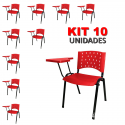 Cadeira Universitária Plástica Vermelha 10 Unidades Prancheta Plástica - ULTRA Móveis