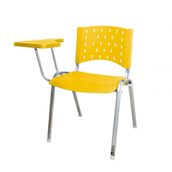 Cadeira Universitária Plástica Amarela Base Prata Prancheta Plástica - ULTRA Móveis