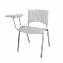 Cadeira Universitária Plástica Branca Base Prata Prancheta Plástica - ULTRA Móveis