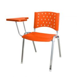 Cadeira Universitária Plástica Laranja Base Prata Prancheta Plástica - ULTRA Móveis