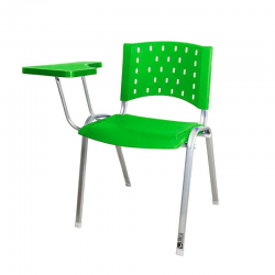 Cadeira Universitária Plástica Verde Base Prata Prancheta Plástica - ULTRA Móveis