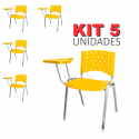 Cadeira Universitária Plástica Amarela Base Prata 5 Unidades Prancheta Plástica - ULTRA Móveis