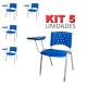 Cadeira Universitária Plástica Azul Base Prata 5 Unidades Prancheta Plástica - ULTRA Móveis