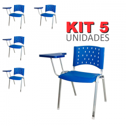 Cadeira Universitária Plástica Azul Base Prata 5 Unidades Prancheta Plástica - ULTRA Móveis
