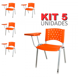 Cadeira Universitária Plástica Laranja Base Prata 5 Unidades Prancheta Plástica - ULTRA Móveis
