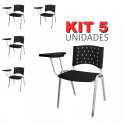 Cadeira Universitária Plástica Preta Base Prata 5 Unidades Prancheta Plástica - ULTRA Móveis