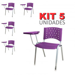 Cadeira Universitária Plástica Roxa Base Prata 5 Unidades Prancheta Plástica - ULTRA Móveis