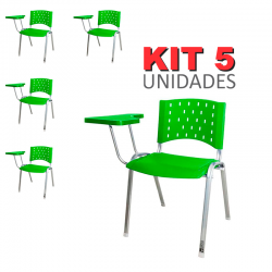 Cadeira Universitária Plástica Verde Base Prata 5 Unidades Prancheta Plástica - ULTRA Móveis