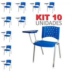 Cadeira Universitária Plástica Azul Base Prata 10 Unidades Prancheta Plástica - ULTRA Móveis
