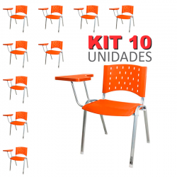 Cadeira Universitária Plástica Laranja Base Prata 10 Unidades Prancheta Plástica - ULTRA Móveis