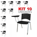 Cadeira Universitária Plástica Preta Base Prata 10 Unidades Prancheta Plástica - ULTRA Móveis