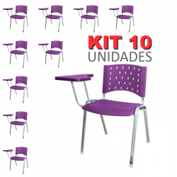 Cadeira Universitária Plástica Roxa Base Prata 10 Unidades Prancheta Plástica - ULTRA Móveis