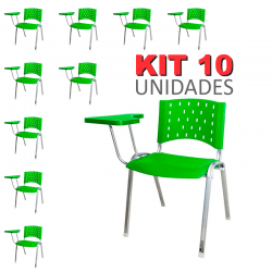 Cadeira Universitária Plástica Verde Base Prata 10 Unidades Prancheta Plástica - ULTRA Móveis