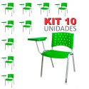 Cadeira Universitária Plástica Verde Base Prata 10 Unidades Prancheta Plástica - ULTRA Móveis
