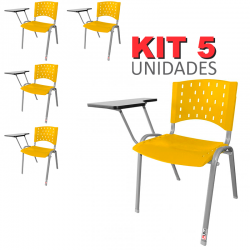 Cadeira Universitária Plástica Amarela Base Prata 5 Unidades - ULTRA Móveis
