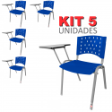 Cadeira Universitária Plástica Azul Base Prata 5 Unidades - ULTRA Móveis