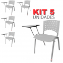 Cadeira Universitária Plástica Branca Base Prata 5 Unidades - ULTRA Móveis