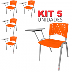 Cadeira Universitária Plástica Laranja Base Prata 5 Unidades - ULTRA Móveis