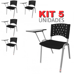 Cadeira Universitária Plástica Preta Base Prata 5 Unidades - ULTRA Móveis