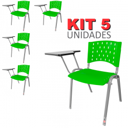 Cadeira Universitária Plástica Verde Base Prata 5 Unidades - ULTRA Móveis