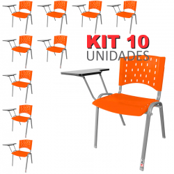Cadeira Universitária Plástica Laranja Base Prata 10 Unidades - ULTRA Móveis