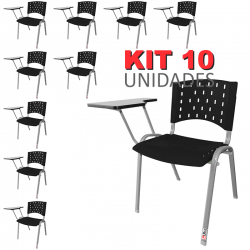 Cadeira Universitária Plástica Preta Base Prata 10 Unidades - ULTRA Móveis
