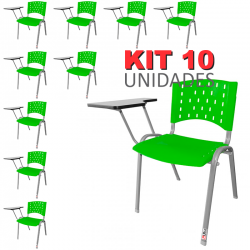 Cadeira Universitária Plástica Verde Base Prata 10 Unidades - ULTRA Móveis